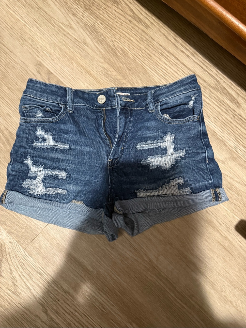 SO Distressed Cuffed Denim Jean Shorts - Dark Blue